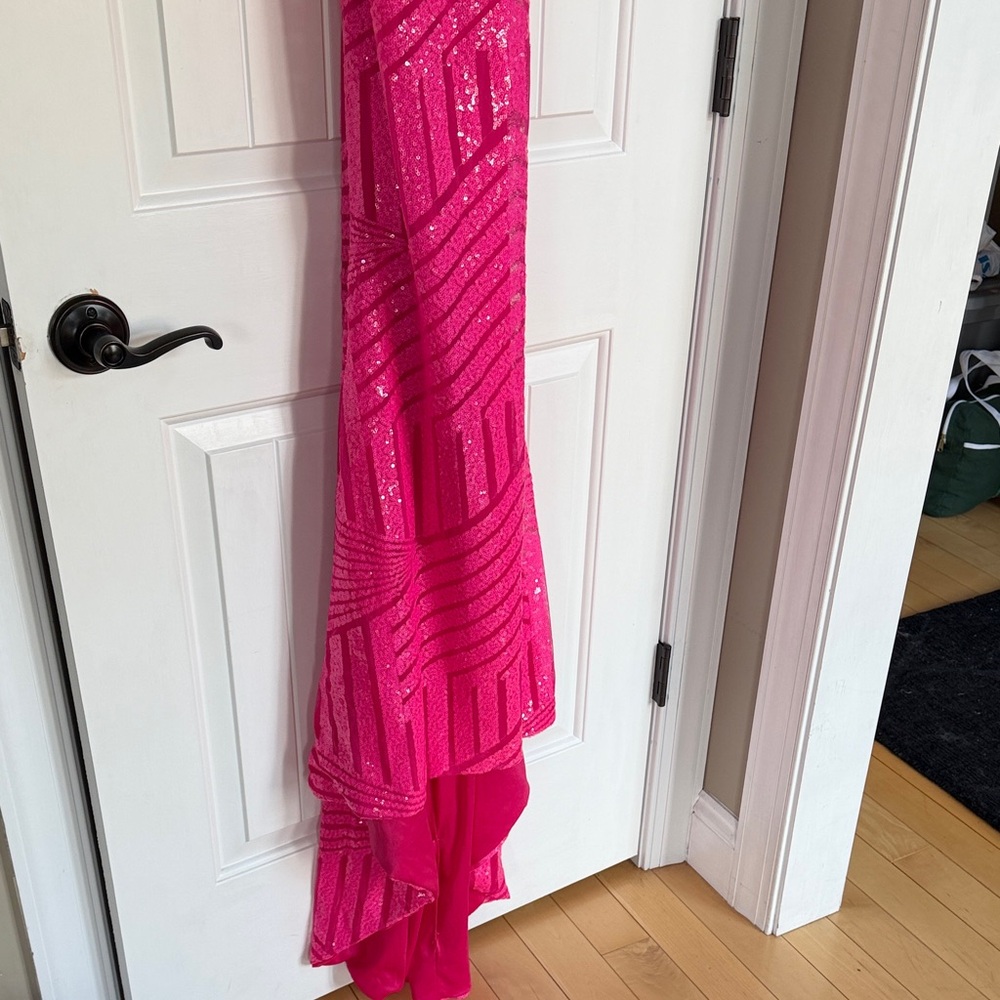 Hot Pink Sequin Spaghetti-Strap Evening Gown - Picture 5 of 8